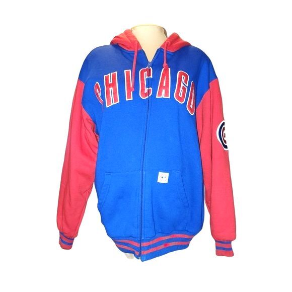 Stitches VTG Unisex Genuine MLB Chicago Cubs Red & Blue Hooded Jacket Size M - Picture 1 of 10